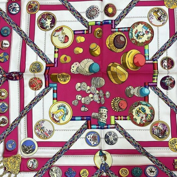 Hermes Scarf Carré 90 Pink×white×multi Pelile Main - Picture 5 of 7